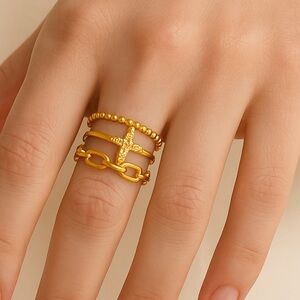 Stainless Steel Gold-Tone Adjustable Layers Ring (R49)
